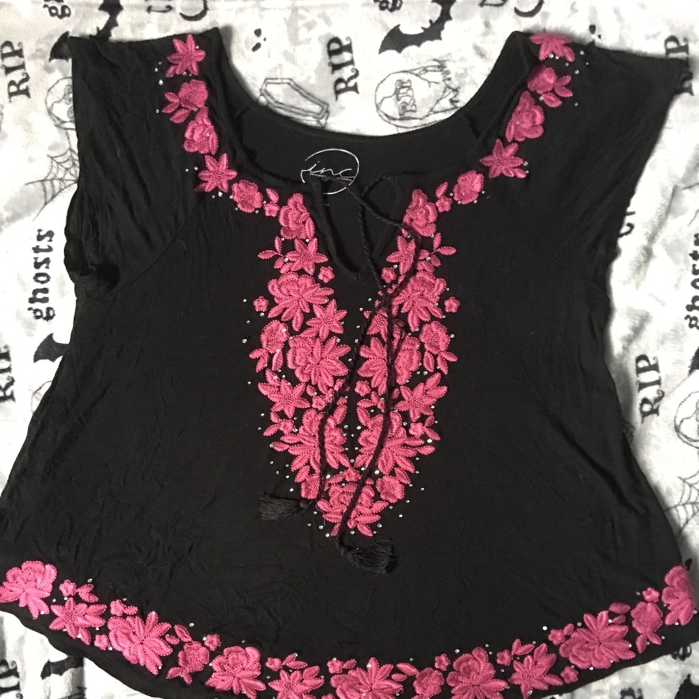International concepts Embroidered bejeweled shirt